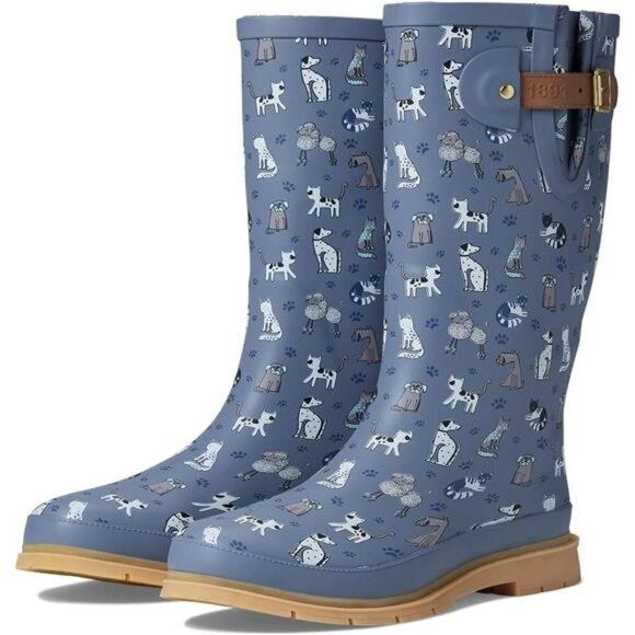 Shoes - NEW Women's Unique Printed Tall 100% Waterproof Rain Boot Adjustable Strap